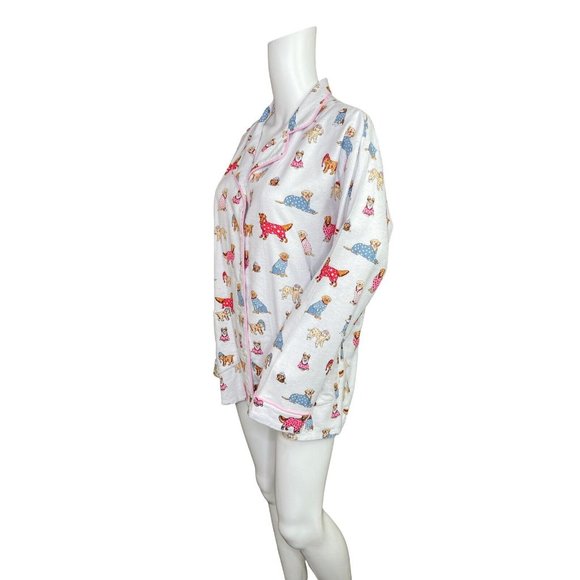 Karen Neuburger Live Love Lounge Pajama Top Light Grey Dogs Medium - Picture 3 of 7
